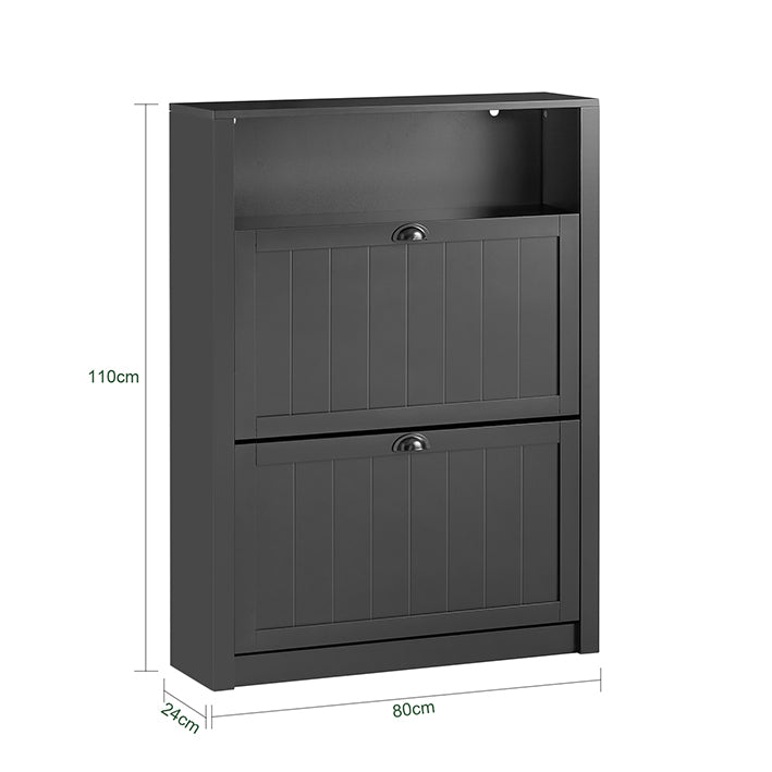 Vorverkauf | SoBuy | Schuhkipper | Schuhschrank mit 2 Klappen | Schuhkommode Schwarz | FSR87-SCH