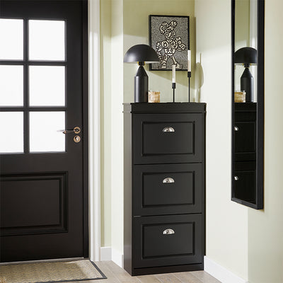 SoBuy | Schuhkipper | Schuhschrank mit 3 Klappen | Schuhkommode Schwarz | FSR94-SCH