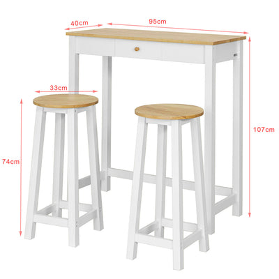 SoBuy | Bartisch mit 2 Barhockern | Weiß-Natur | FWT50-WN