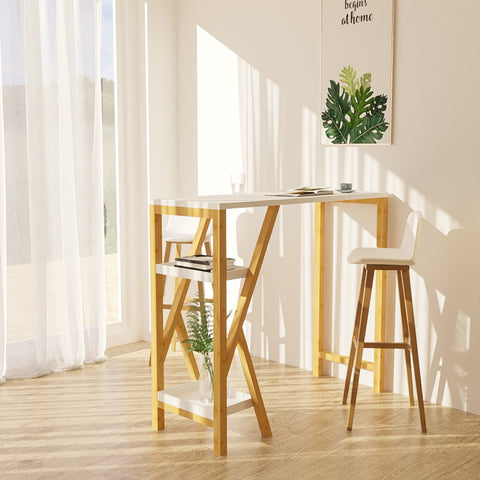 Sobuy | Design vousy | Stojící stůl | Kuchyňský stůl | Bambus a bílý | FWT56-W