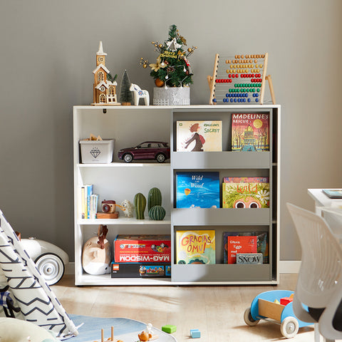 SoBuy | Kinderbücherregal | Spielzeugregal | Aufbewahrungsregal für Kinder | KMB33-W